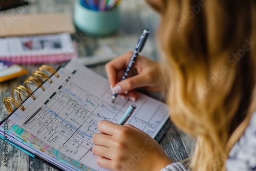 A student reviewing their class schedule and making notes in a planner, getting organized and ready for a successful semester photo