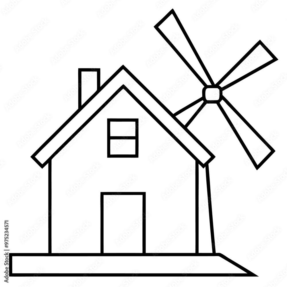windmill house outline coloring book page line art drawing windmill house outline coloring book page line art drawing