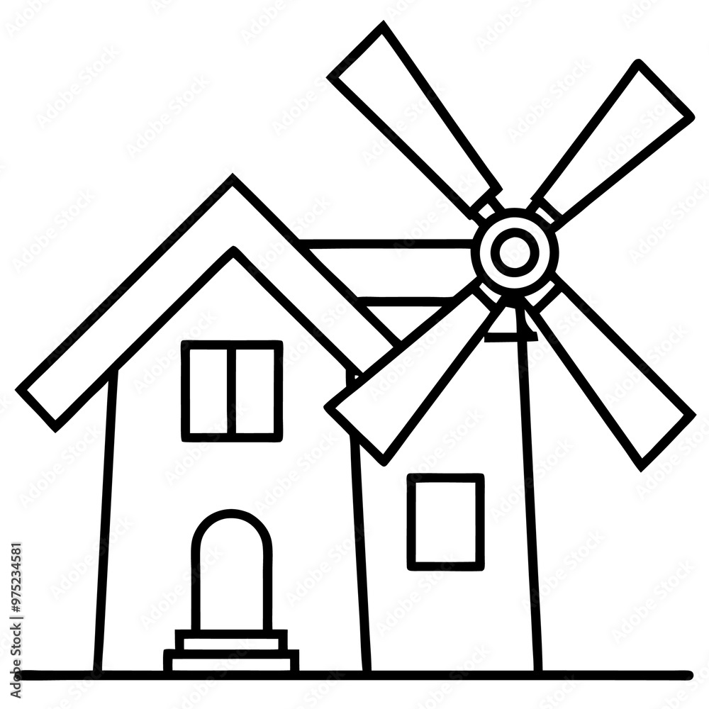 windmill house outline coloring book page line art drawing windmill house outline coloring book page line art drawing