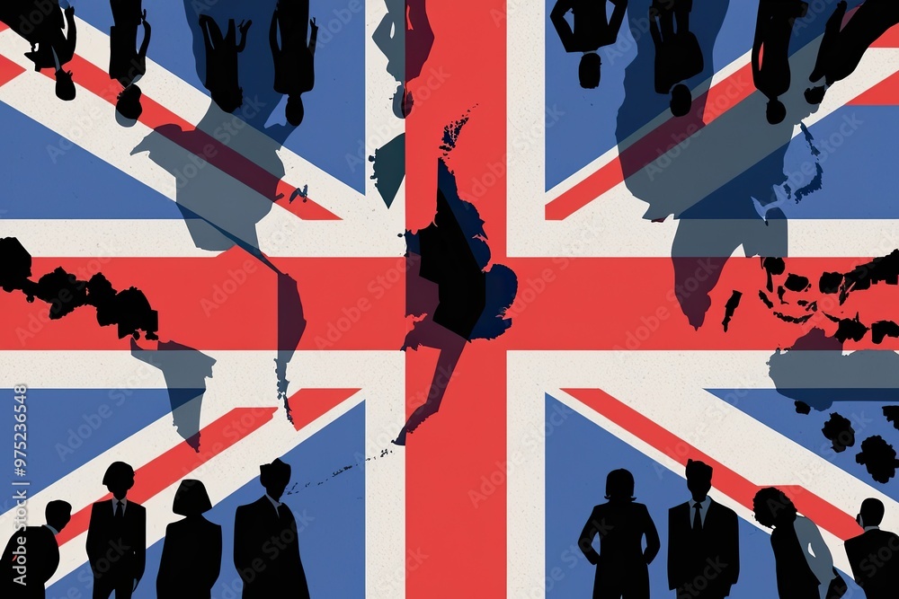 Obraz premium Citizens Forming a Silhouette of the UK from an Elevated Perspective