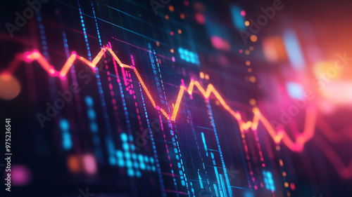 Colorful digital stock market graph depicting fluctuating trends and data visualization