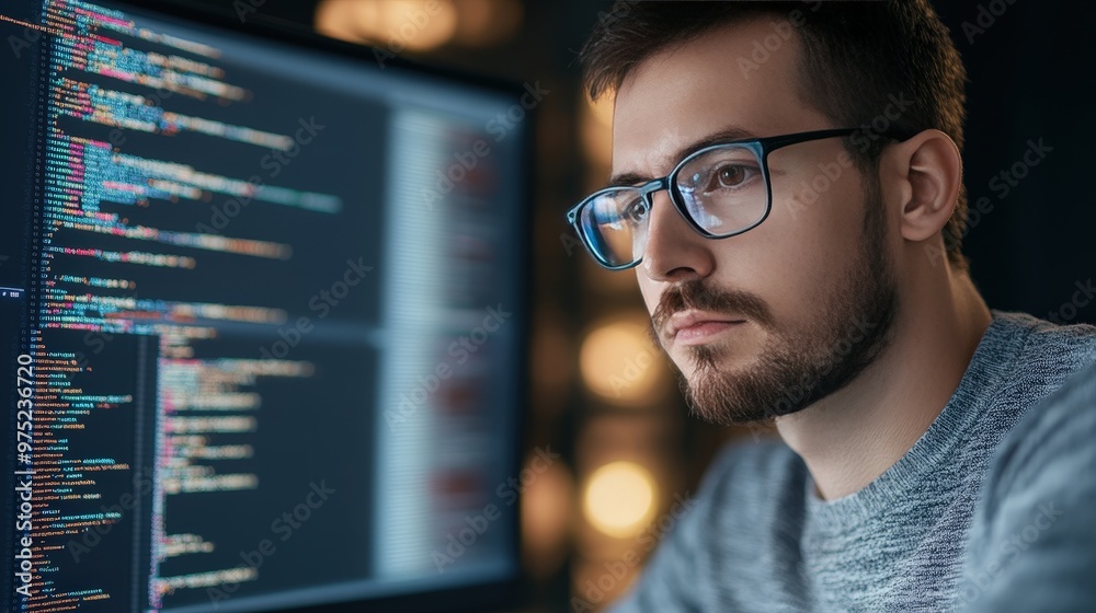 Intense Focus: A Developer Analyzing Complex AI Algorithms in Candles' Glow and Code Intense Focus: A Developer Analyzing Complex AI Algorithms in Candles' Glow and Code