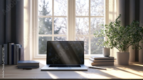 Laptop on a Desk with a Window View