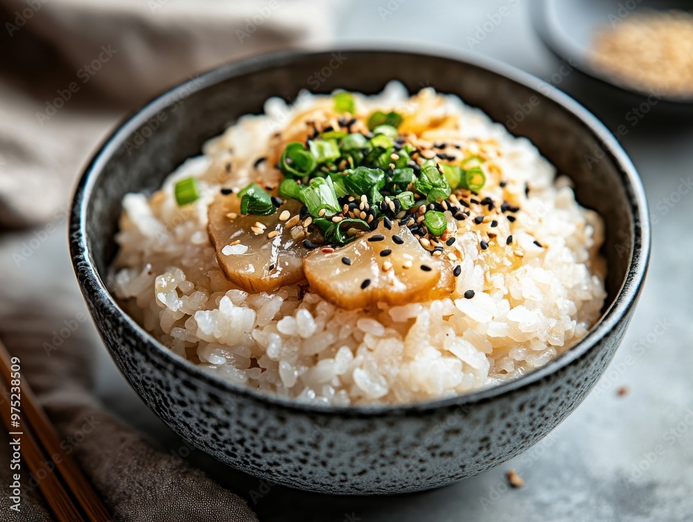Freshly Cooked Shrimp Rice with Chopped Scallions and Dipping Sauce Ready to Be Enjoyed. Freshly Cooked Shrimp Rice with Chopped Scallions and Dipping Sauce Ready to Be Enjoyed.
