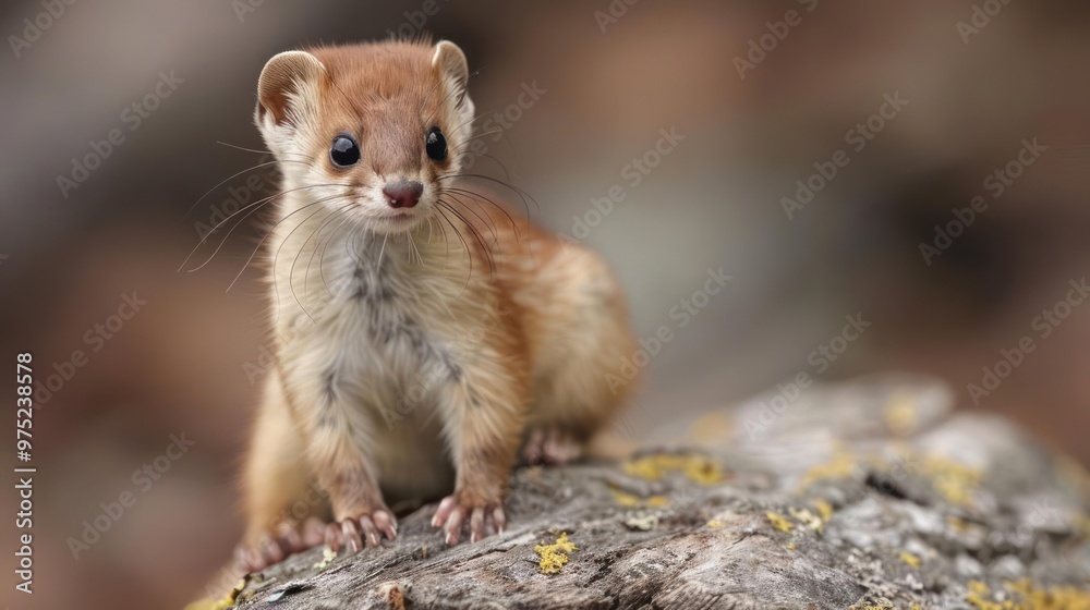 Obraz premium An adorably cute creepy-looking kitten with big yellow eyes sits atop a rock.