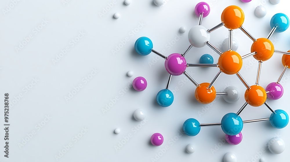 Obraz premium A vibrant molecular structure stands out against a clean white background.
