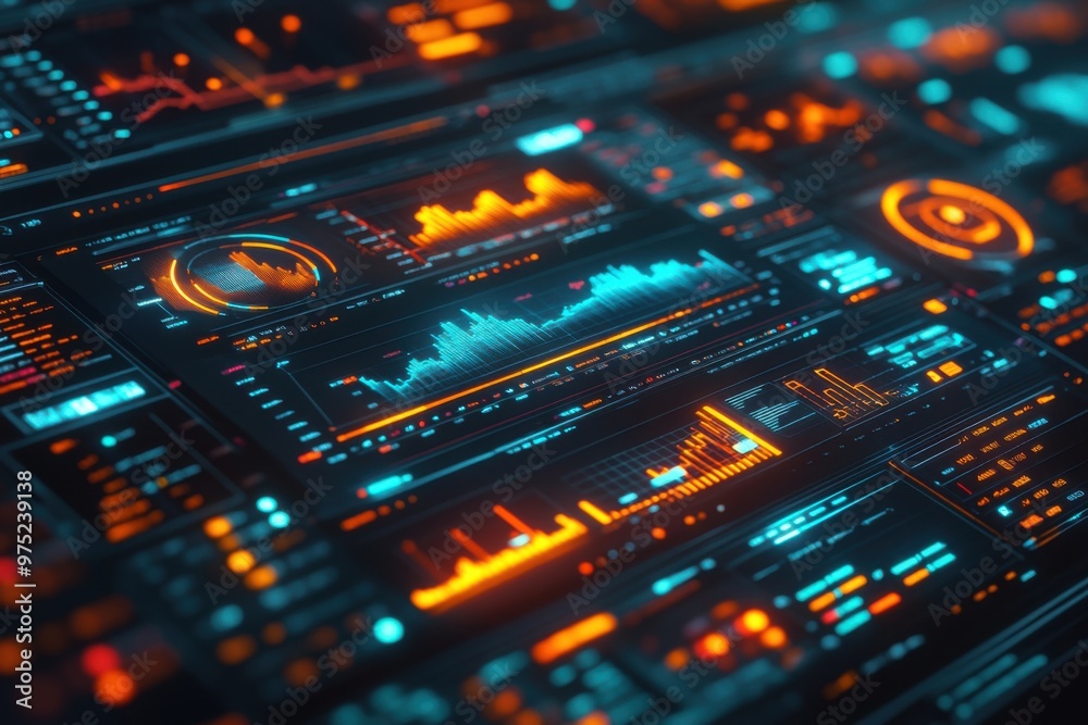 Futuristic AI-driven eCommerce Dashboard with Holographic Investment Charts and Neon Highlights Futuristic AI-driven eCommerce Dashboard with Holographic Investment Charts and Neon Highlights