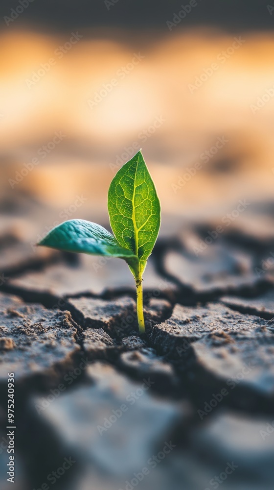 Young green sprout growing in cracked earth Young green sprout growing in cracked earth
