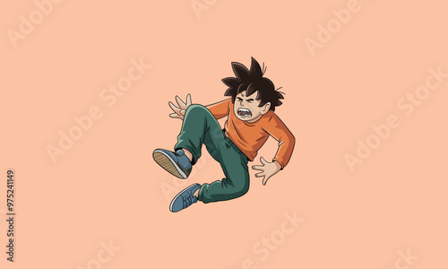 Cartoon boy falling with a scared expression on his face.