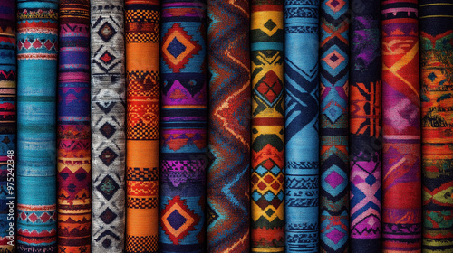 Traditional Latin Weaving Patterns, incorporating geometric designs from Central and South America, with copy space