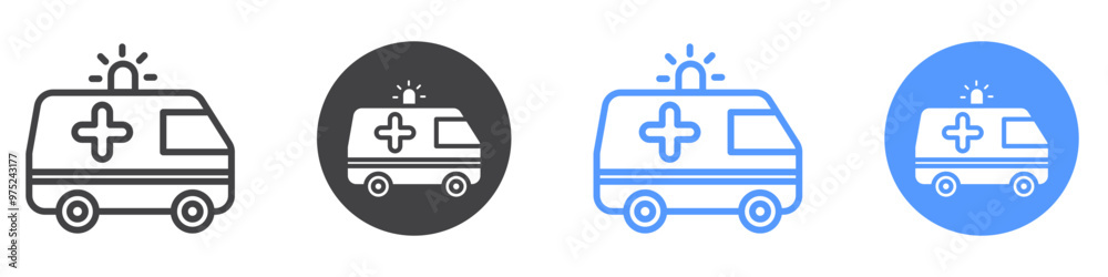 Ambulance icon flat line symbol set. Ambulance icon flat line symbol set.