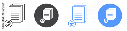 Attach document icon flat line symbol set.