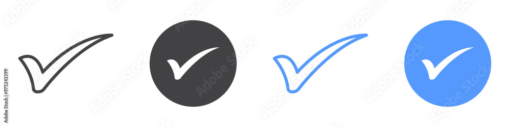 Check mark icon flat line symbol set. Check mark icon flat line symbol set.