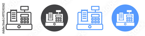 Cash register icon flat line symbol set.