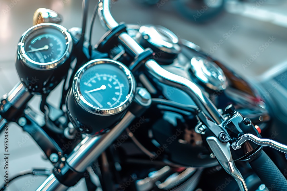Obraz premium Modern and stylish motorcycle dashboard, Close up