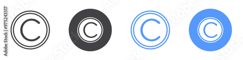 Copyright icon flat line symbol set.