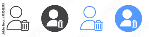 Delete user icon flat line symbol set.