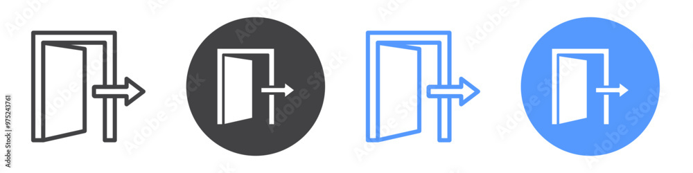 Exit icon flat line symbol set. Exit icon flat line symbol set.