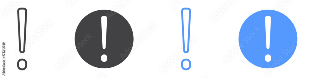 Exclamation icon flat line symbol set. Exclamation icon flat line symbol set.