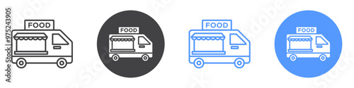 Food truck icon flat line symbol set.