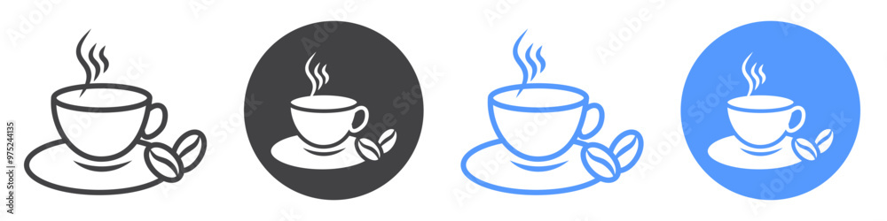 Hot coffee cup icon flat line symbol set. Hot coffee cup icon flat line symbol set.