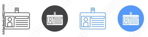 ID badge icon flat line symbol set.