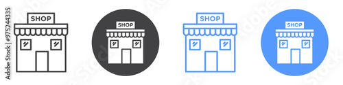 Local store icon flat line symbol set.