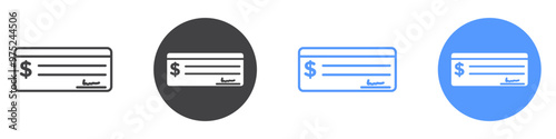 Money check icon flat line symbol set.