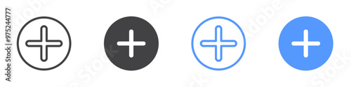 Plus icon flat line symbol set.