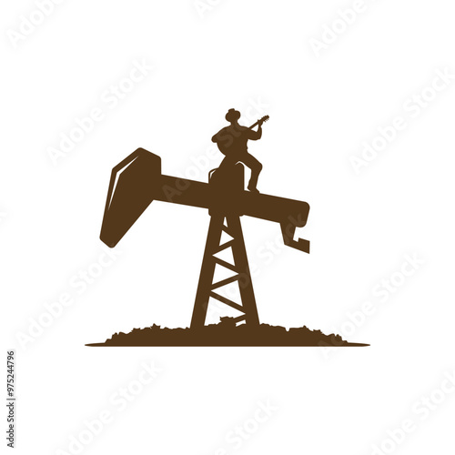 cowboy with oil rig tower logo design template