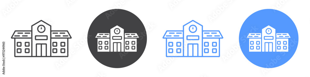 School icon flat line symbol set. School icon flat line symbol set.