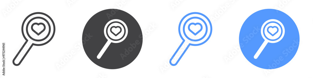 Search heart icon flat line symbol set. Search heart icon flat line symbol set.
