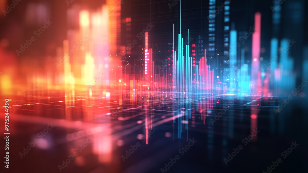 Vibrant digital landscape with colorful data visualization and glowing light effects Vibrant digital landscape with colorful data visualization and glowing light effects