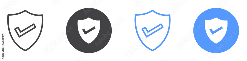 Shield check icon flat line symbol set. Shield check icon flat line symbol set.