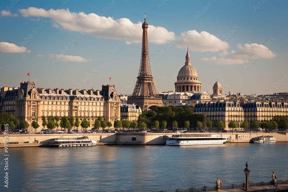 Naklejka premium Stunning Paris Landmarks and Architecture Set Against a Serene Background