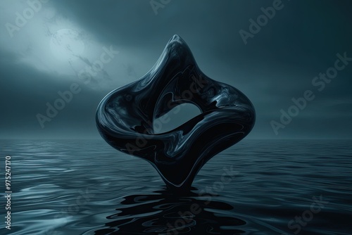 Eerie Abstract 3D Liquid Shape in Mystical Dark Mode with Fluid Movement on Obsidian Background