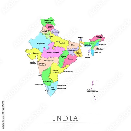 India administrative divisions. India map illustration vector.