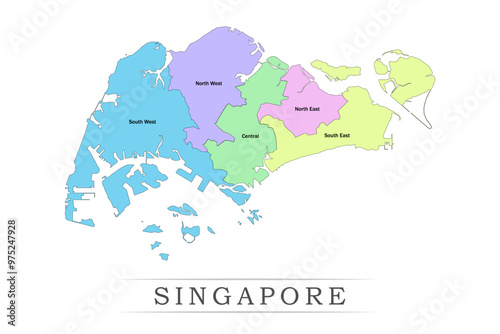 Singapore administrative divisions. Singapore map illustration vector.