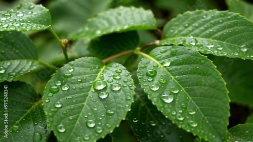 a leaf that releases water or dew in the morning with the texture of the leaf in the morning photo