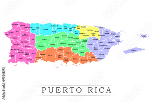 Puerto Rico administrative divisions. Puerto Rico  map illustration vector.