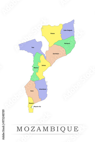 Mozambique administrative divisions. Mozambique map illustration vector.