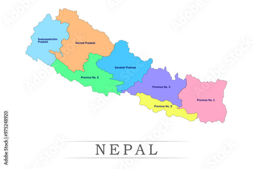 Nepal administrative divisions. Nepal map illustration vector.