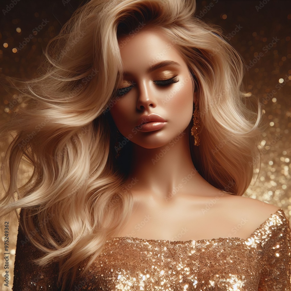 portrait of a blonde woman with golden makeup portrait of a blonde woman with golden makeup