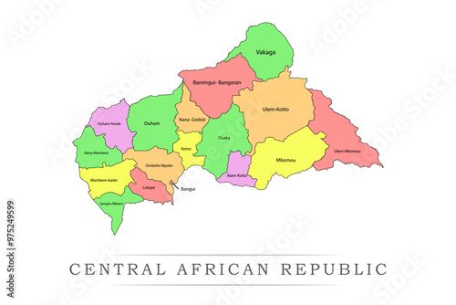 Central African Republic administrative divisions. Central African Republic map illustration vector.