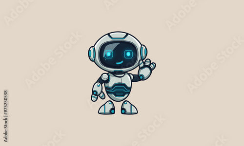 Friendly cartoon robot waving with a cheerful expression.