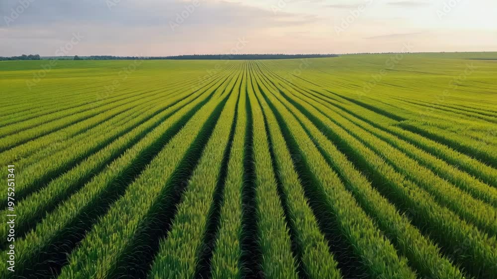 Symmetrical Green Crop Field at Dusk Symmetrical Green Crop Field at Dusk