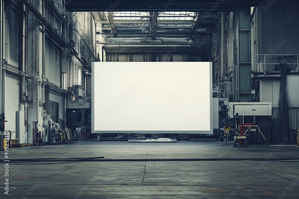 Blank Billboard in an Industrial Warehouse Setting Blank Billboard in an Industrial Warehouse Setting