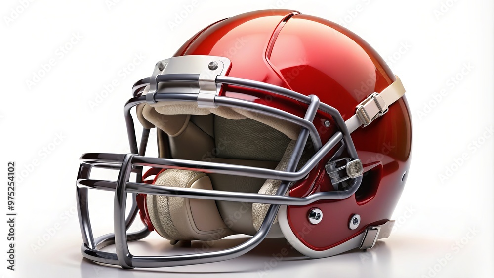 Fototapeta premium A iconic symbol of toughness and resilience, the football helmet with facemask stands proud on the white field,