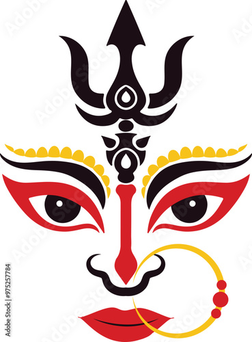 Hindu Goddess Durga Eyes With Trishul Illustration For Navratri Celebration
