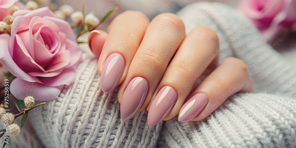 A close-up shot of a female hand with perfectly manicured nails painted in colorful polish, fashion, beauty, nails A close-up shot of a female hand with perfectly manicured nails painted in colorful polish, fashion, beauty, nails